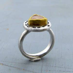 Rustic Rose Quartz stacking 24k gold and silver ring