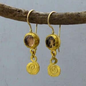 Smoky Topaz 24k gold earrings