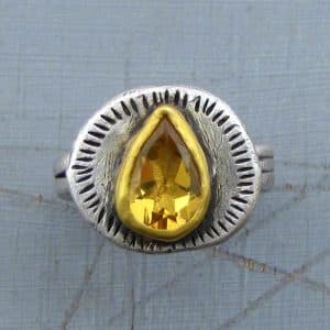 Rustic Citrine 24k gold and silver stacking ring