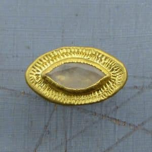 Rough Rainbow Moonstone 24k gold and silver signet ring