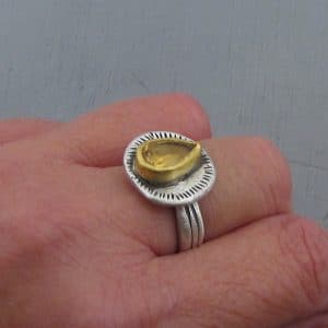 Rustic Citrine 24k gold and silver stacking ring