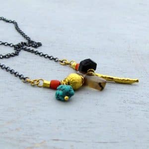 Colorful 24k gold and gemstone beads necklace