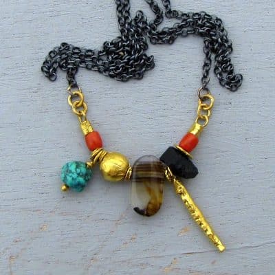 Colorful 24k gold and gemstone beads necklace