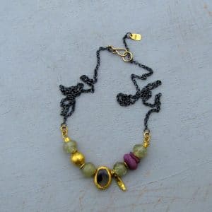 24k Gold Garnet, Agate and Ruby beads necklace