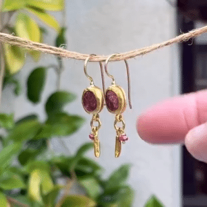 Handmade Thulite pure gold earrings