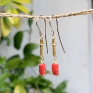 Handmade 24k gold red gemstone earrings