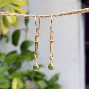 Handmade 24k gold and Emerald dangle earrings