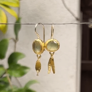 Asymmetrical 24k Solid Gold Prehnite Earrings