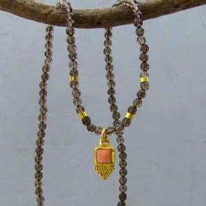 Smoky Topaz, Coral and 24k Gold Necklace