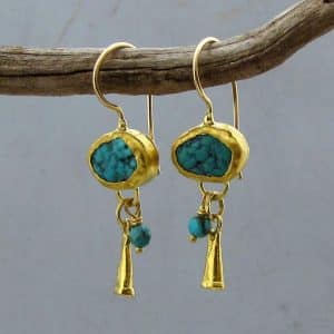 Handmade Turquoise pure gold earrings