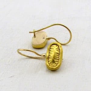 Oval handmade pure gold earrings