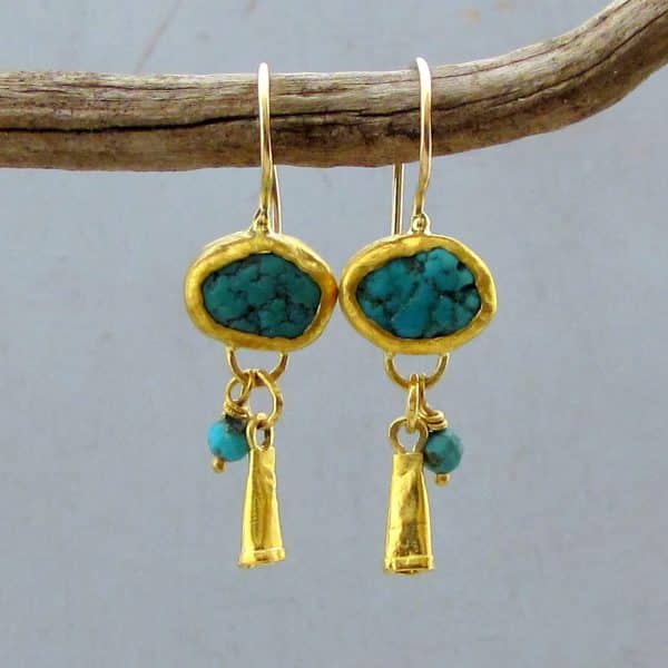 Handmade Turquoise pure gold earrings