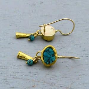 Handmade Turquoise pure gold earrings