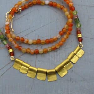 Carnelian and 24k gold beads handmade necklace