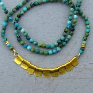 Solid 24k gold & Turquoise beads handmade necklace