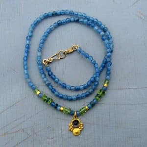 Blue Topaz Aquamarine Peridot and 24k gold necklace