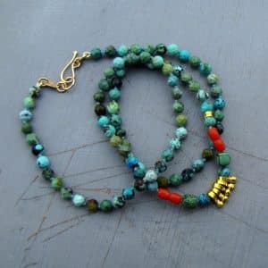 Turquoise 24k gold beads necklace