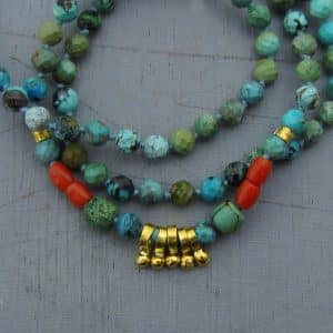 Turquoise 24k gold beads necklace