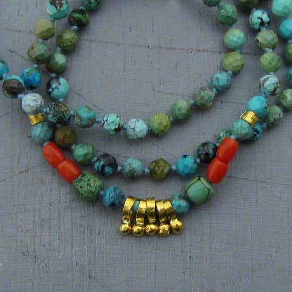 Turquoise 24k gold beads necklace