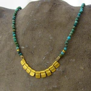 Solid 24k gold & Turquoise beads handmade necklace