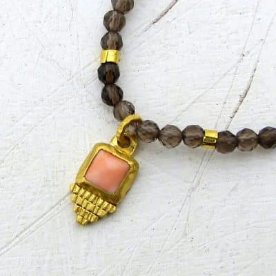 Smoky Topaz, Coral and 24k Gold Necklace