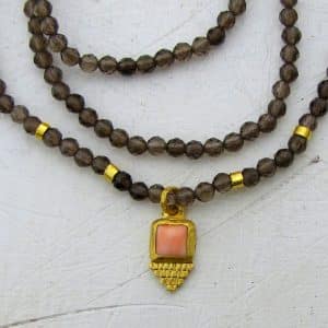 Smoky Topaz, Coral and 24k Gold Necklace