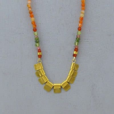 Carnelian and 24k gold beads handmade necklace