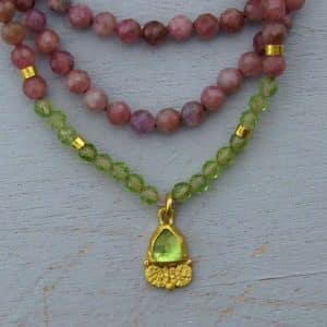 24k gold and Tourmaline beads necklace