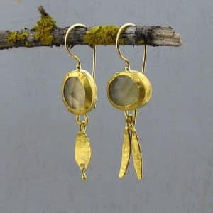 Asymmetrical 24k Solid Gold Prehnite Earrings