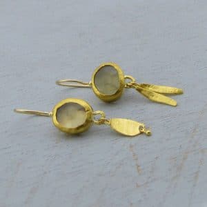 Asymmetrical 24k Solid Gold Prehnite Earrings