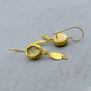 Asymmetrical 24k Solid Gold Prehnite Earrings