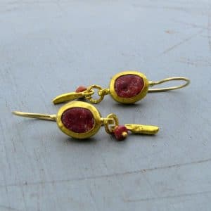 Handmade Thulite pure gold earrings