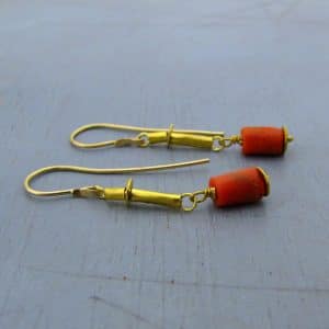 Handmade 24k gold red gemstone earrings