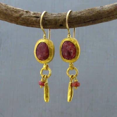 Handmade Thulite pure gold earrings