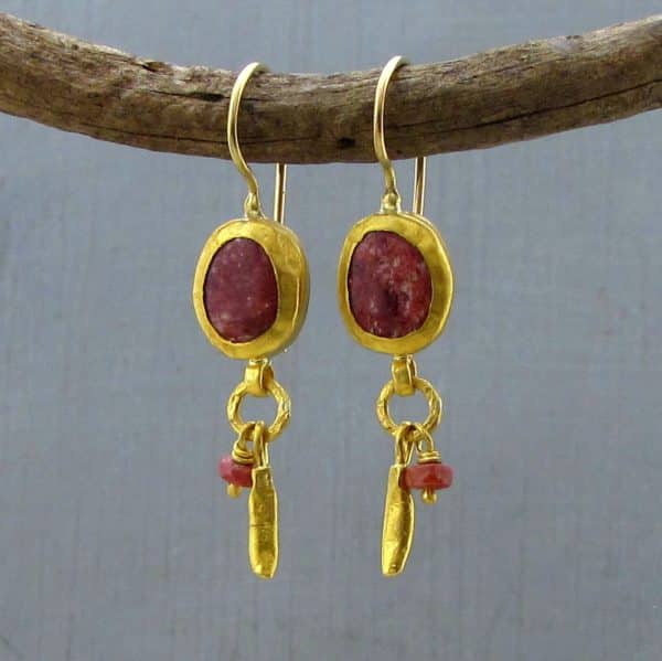 Handmade Thulite pure gold earrings