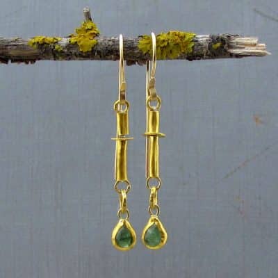 Handmade 24k gold and Emerald dangle earrings