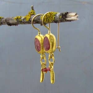 Handmade Thulite pure gold earrings