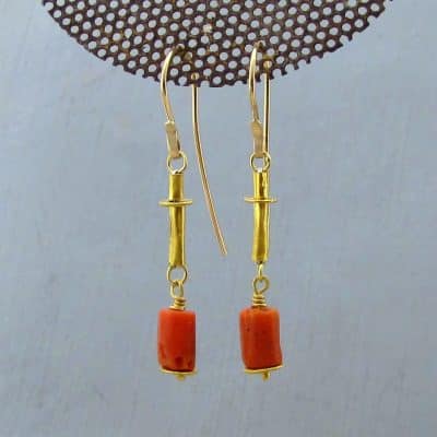 Handmade 24k gold red gemstone earrings