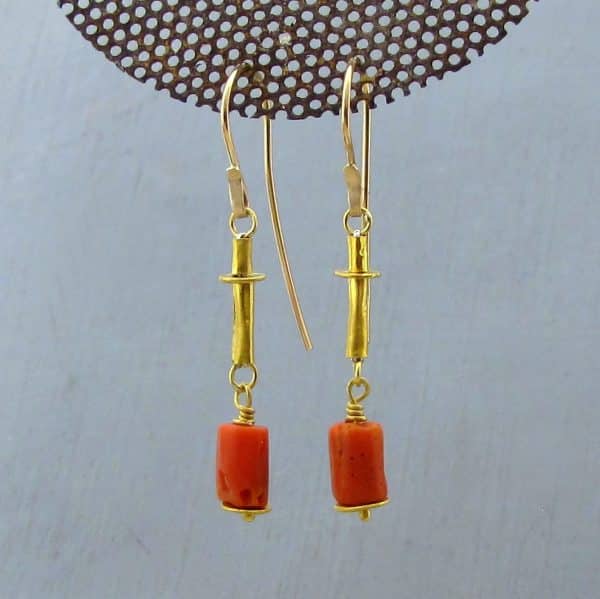 Handmade 24k gold red gemstone earrings