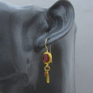 Handmade Thulite pure gold earrings