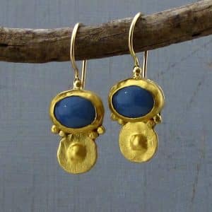 Exquisite handcrafted 24K gold blue Opal earrings