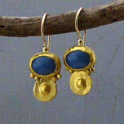 Exquisite handcrafted 24K gold blue Opal earrings