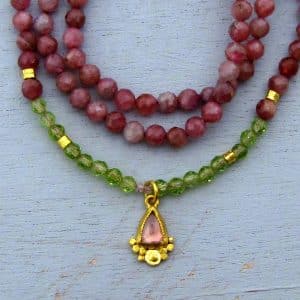 24k gold and pink Tourmaline beads necklace