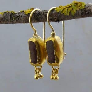 Handmade Ruby 24kt gold earrings