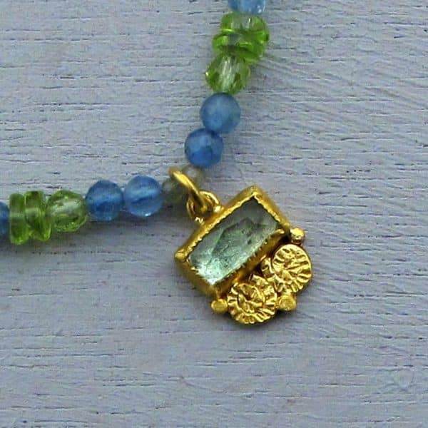 Tourmaline Aquamarine Peridot and 24k gold necklace