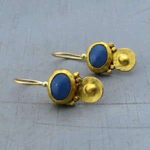 Exquisite handcrafted 24K gold blue Opal earrings