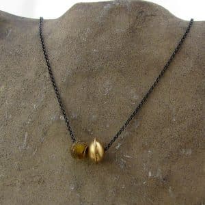 14k gold and brown recycled glass beads necklace