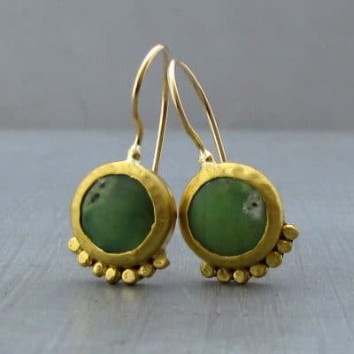 Green Chrysoprase 24 karat gold earrings