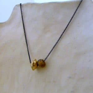 14k gold and brown recycled glass beads necklace