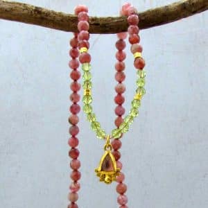 24k gold and pink Tourmaline beads necklace